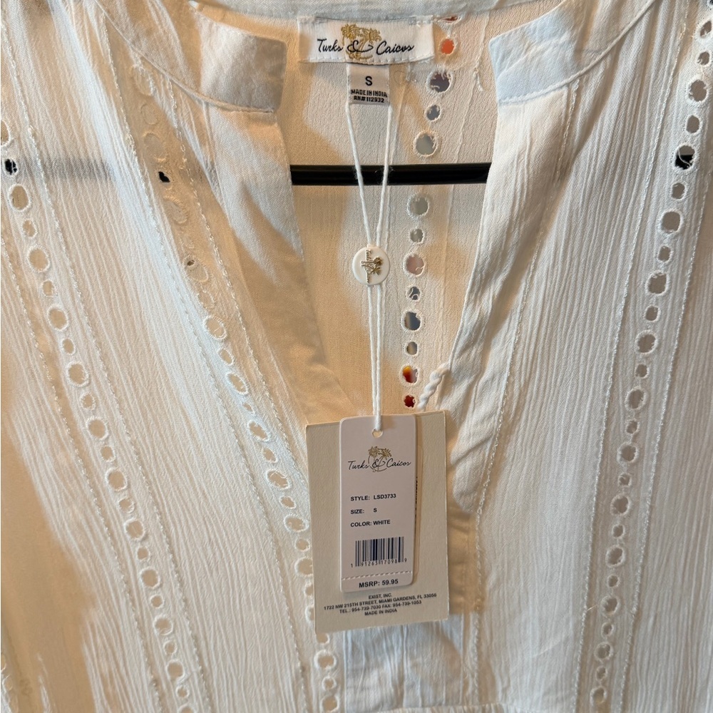 NWT TURKS & CAICOS White Eyelet Tassel Coverup Dress — Size Small — 🤍 - Picture 13 of 13